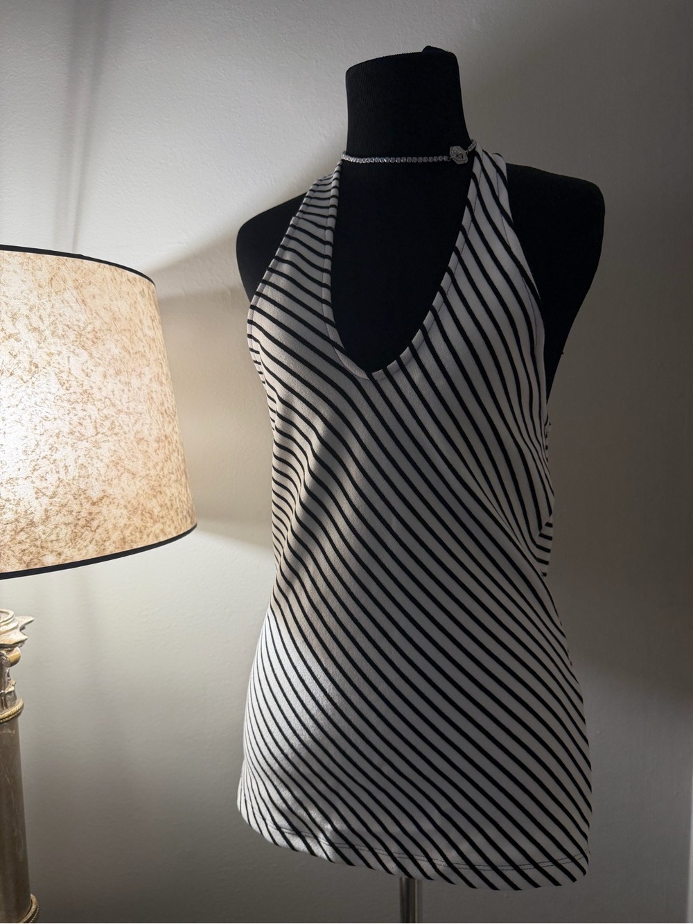 Anthropologie Black & White Diagonal Stripe Halter Top. Perfect summer too!🏖️